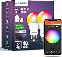 ANGELHALO Smart Color Changing LED Bulbs A19 2Pack - WiFi Bluetooth Alexa Google, 16M Colors Music Sync 800 Lumens