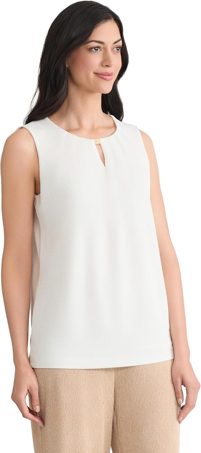 Kasper Womens Shimmer Knit Pleat Neck Top - Image 3