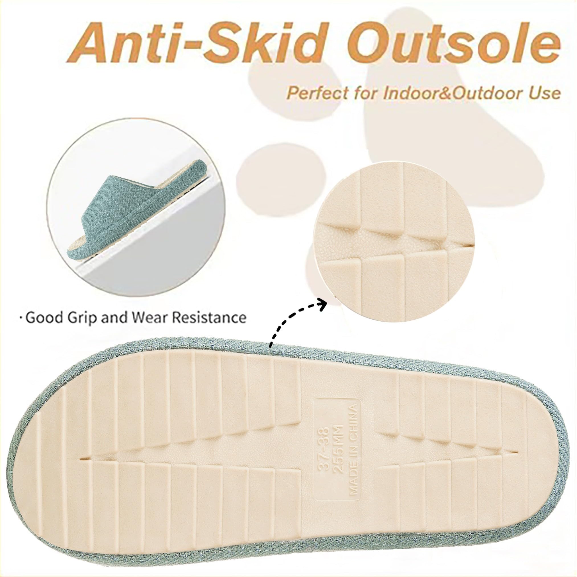 Zapatillas de Estar en Casa Mujer Pantuflas de Lino Antideslizantes Planas Espuma de Memoria Suave Cuatro Estaciones Slippers — view 6