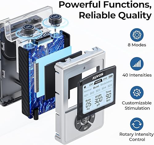 Miniatura 3 de AUVON Estimulador muscular digital recargable con batería de 600 mAh, máquina TENS con 8 modos personalizables, masajeador eléctrico para hombro,