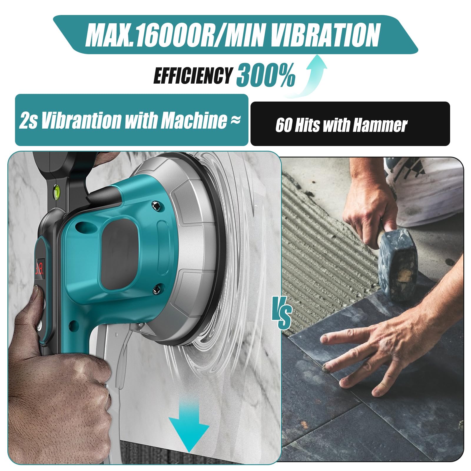 Macchina vibrante per piastrelle Makita 18 V, Vibratori per Piastrelle a Batteria da Parete Posa con 10 ingranaggi regolabili, assorbimento 200 kg, display digitale(Batteria Non Inclusa)