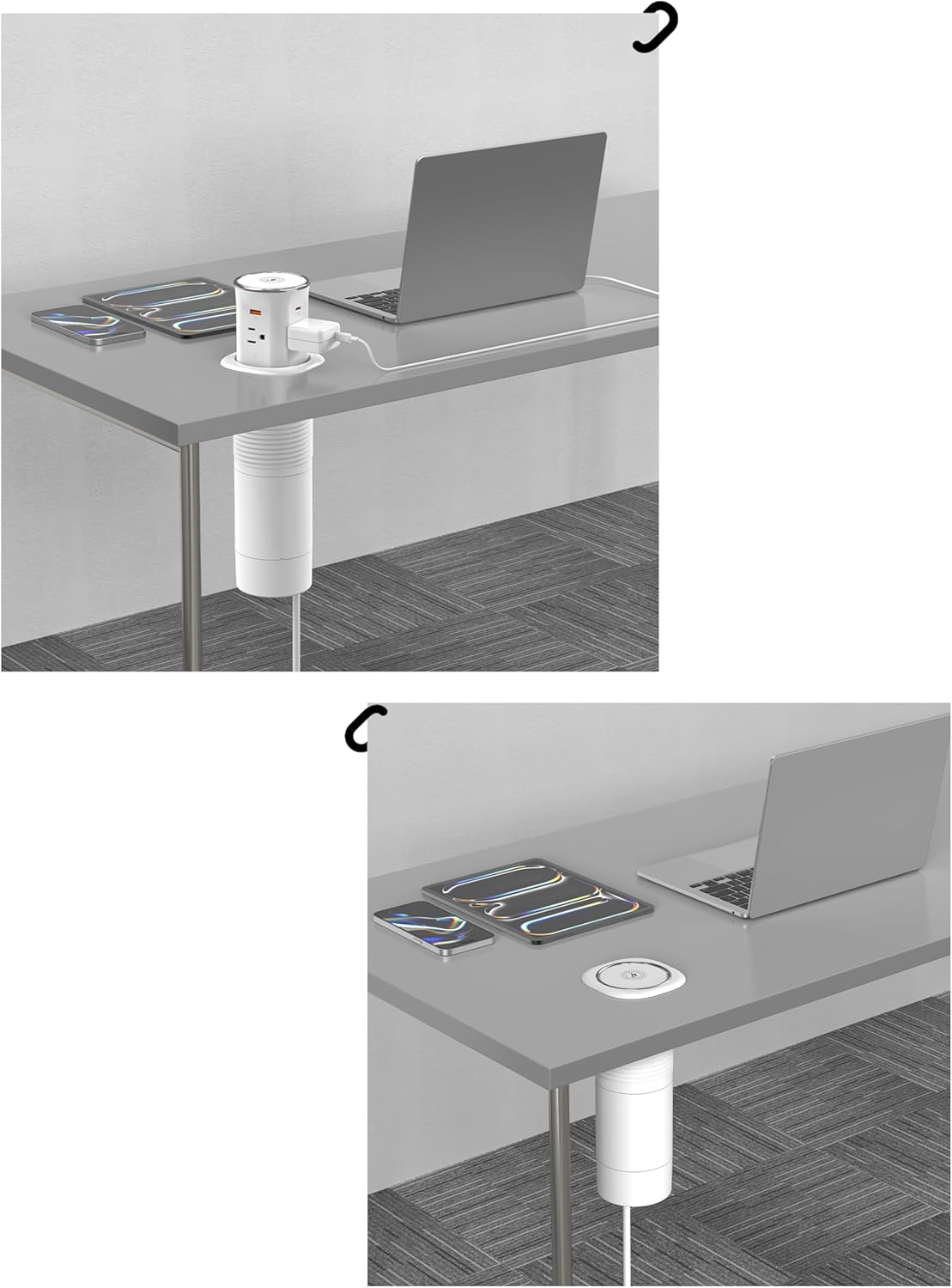 Jgstkcity Pop Up Countertop Outlet Recessed Power Strip with 15W Wireless Charger,45W USB C,3.15 inch Desk Hole,Ideal for Kitchen Island & Conference Table Receptacle (White, 6FT-45W USB Ports)