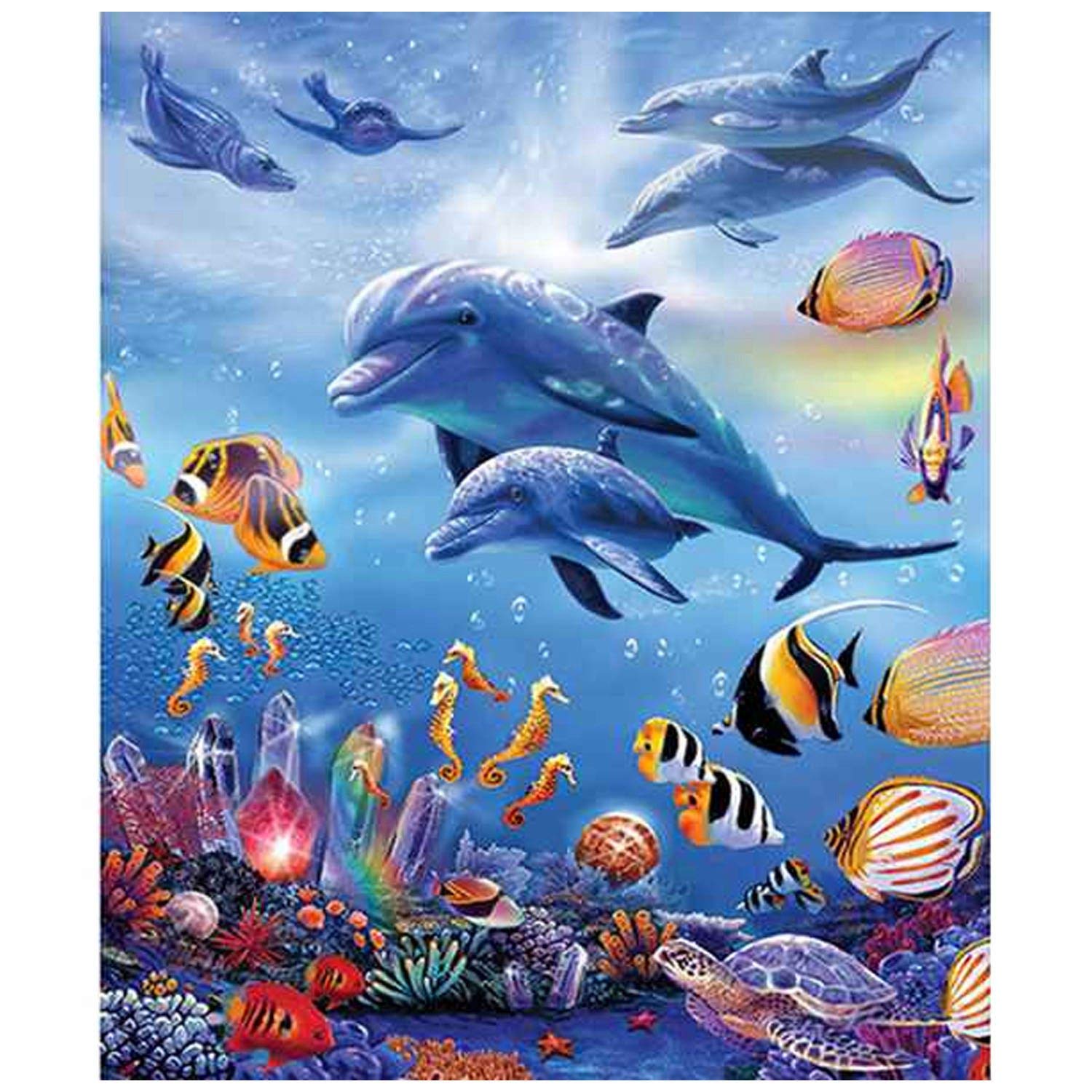 CTRLZS 5D Diy Dolphins Animal Full Round Embroidery Crystal Wall Painting