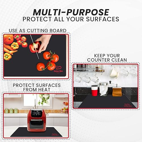 Miniatura 6 de Tapete grande negro resistente al calor para encimera de cocina, 23 x 15 pulgadas, protege la encimera de la freidora de aire, microondas y Negro