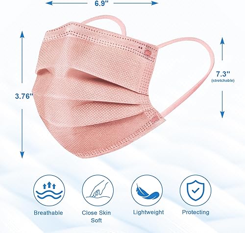 Miniatura 3 de ZIYE 100/500 máscaras faciales desechables, transpirables, de 3 capas, con clip para la nariz, cinta elástica para las orejas (multicolor/negro)