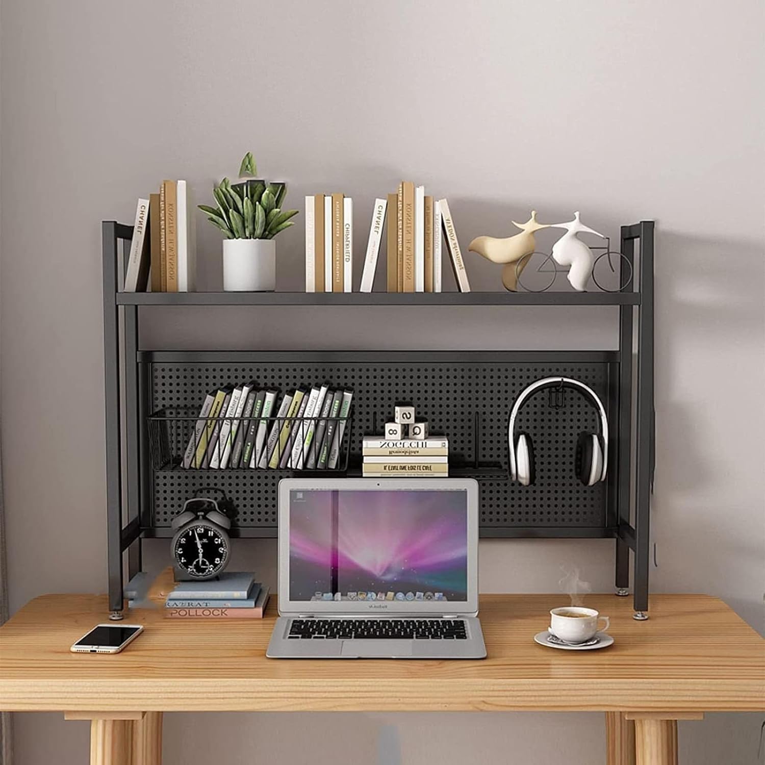 Amazon.com: HOBIBA Hutch Display Shelf Wrought Iron Bookshelf Desktop ...