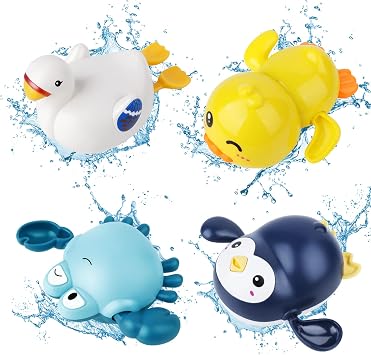 twoonto Bath Toys, 4 Pcs Wind Up Bathtub Toys for 1 2 3 4 5 Years Old