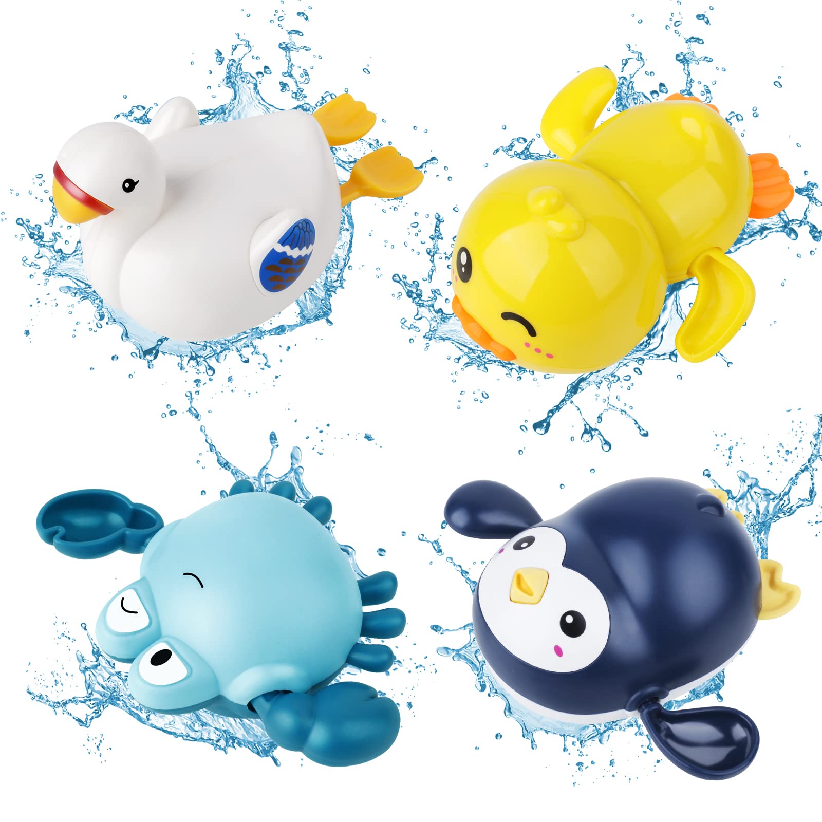 twoonto Bath Toys, Wind Up Bath Toys 4 Pcs for Baby Kids Bathtub Toys Bathroom Float Toy for Toddler Boys Girls 0 1 2 3 4 Years Old