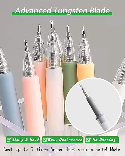 Miniatura 4 de Herramientas de corte para manualidades, bolígrafo cortador de papel de precisión con cabezal de corte de acero de tungsteno recargable, paquete de 6