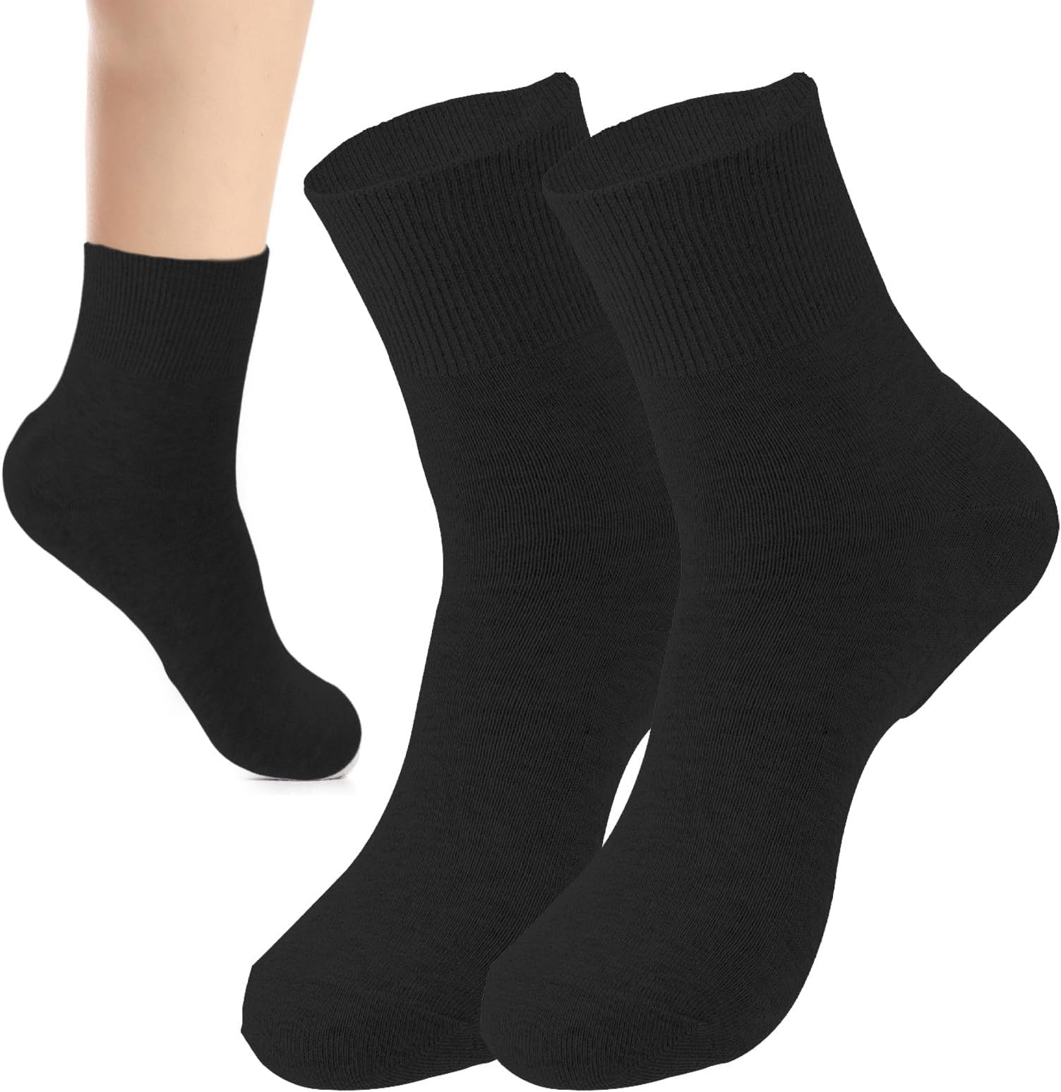 CTIRCHIU Men’s Moisturizing Cracked Heel Socks, Cotton Elastic Crew Socks Size 40-44 for Dry Skin Repair and Foot Care, Black, 2pcs
