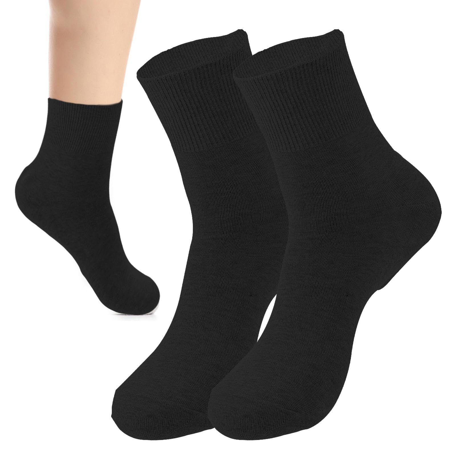 CTIRCHIU Men’s Moisturizing Cracked Heel Socks, Cotton Elastic Crew Socks Size 40-44 for Dry Skin Repair and Foot Care, Black, 2pcs