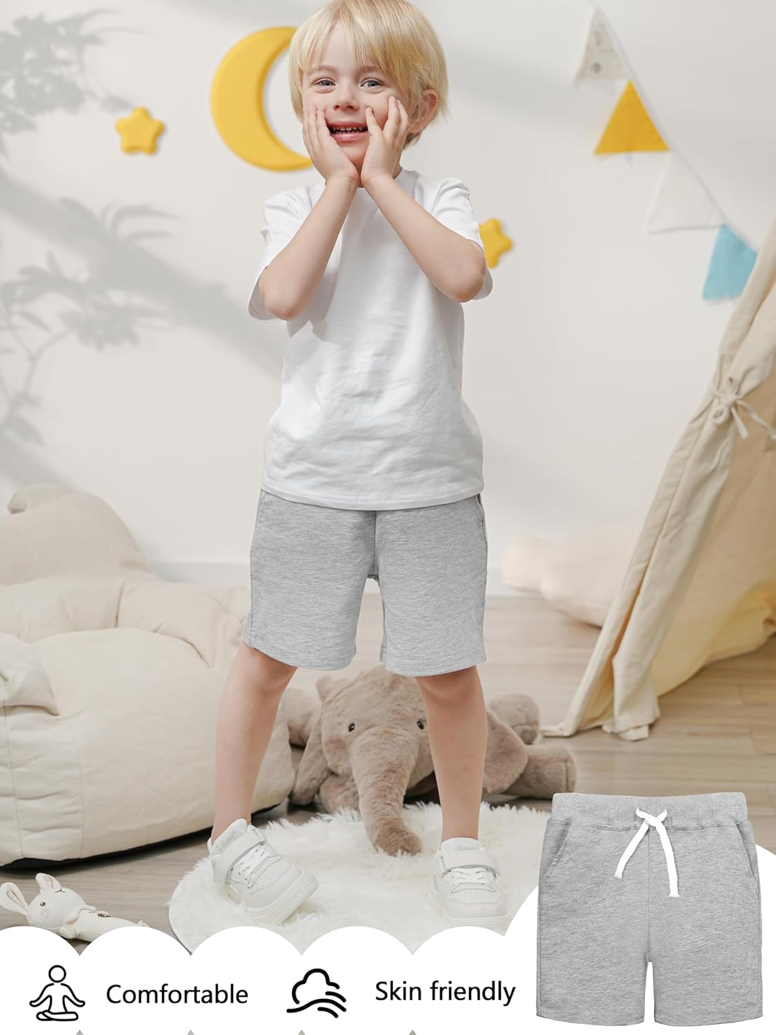 Resinta 4 Pack Toddler Boy Shorts Boys Cotton Shorts Soft Casual Elastic Waist with Pockets Drawstring Kids Summer Clothes - Image 6