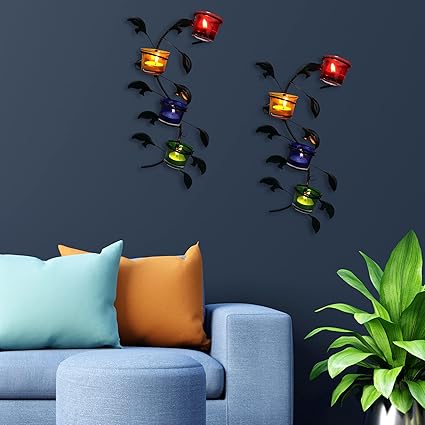 Lasmo Wall sconces Hanging Tealight Candle Holder with Glass Cups Pack of 2 for Home Decoration Gifts Diwali Christmas Decoration