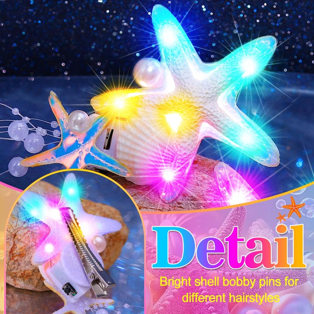 Fashey Light Up Hair Clips Led Starfish Hair Clip Mermaid Hair Accessories for Women - Image 4