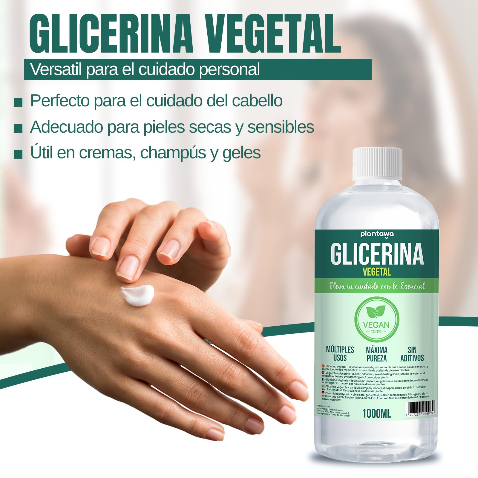 Gliceryna do robienia mydeł 1L, Gliceryna Warzywna, Płynna Gliceryna, Wysoka Czystość, Nawilżanie i nawilżanie Naturalne Włosy i Skóra, Bez zapachu Idealny Mydła, Szampony, Kremy, Farmaceutyczny Klasa USP