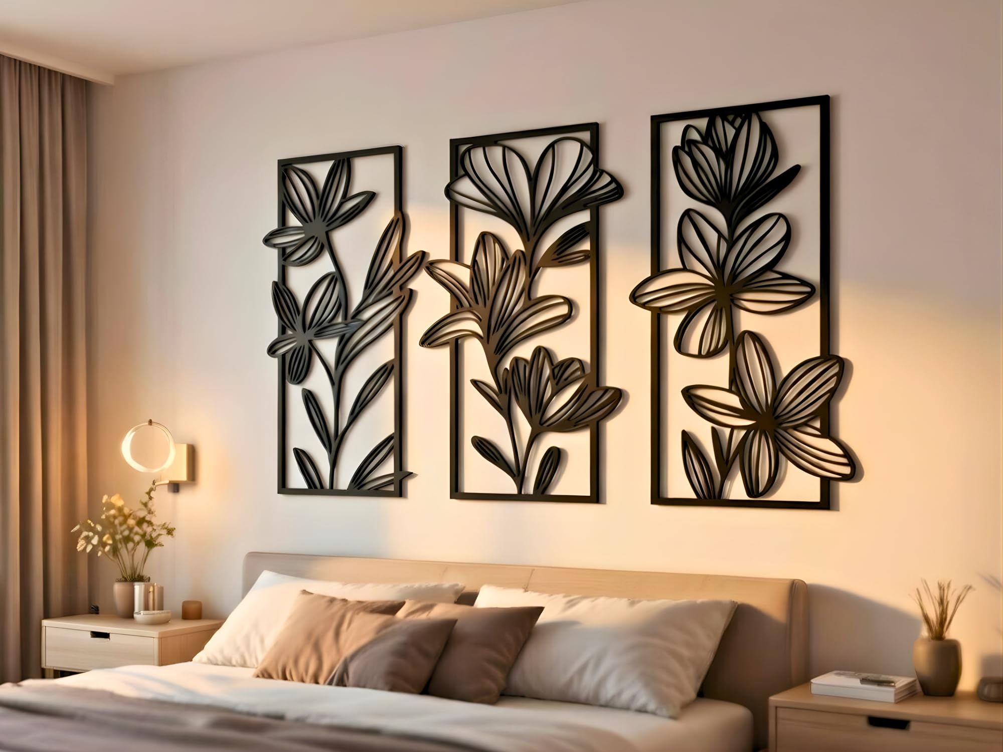 Decorazioni da parete Boho con illustrazioni | Decorazione da parete in stile bohemian per camera da letto | 4 quadri rotondi geometrici in legno rustico per appartamento, casa di campagna, ingresso