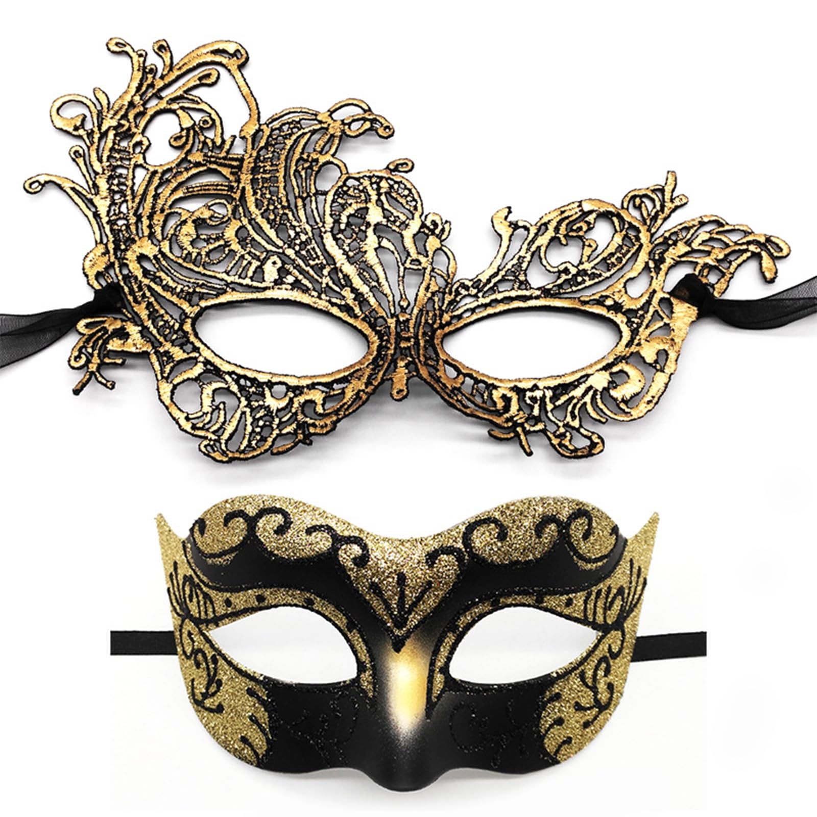 GEMWONDER 2 Pcs Masquerade Mask for Couple Venetian Mask for Halloween Lace Masque Costume Eyemask Party Prom Ball Mardi Gras Mask for Women and Men Mardi Gras Deecorations