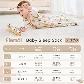 FIEMOL Baby Sleep Sack 0-6 months, 100% Cotton Sleeping Sack for Newborn and Infant, 3 Pack Baby Wearable Blanket for Boy and Girl, 0.5 Tog Lightweight Double Zipper Sleep Bag Coffee Dinosaur Planet