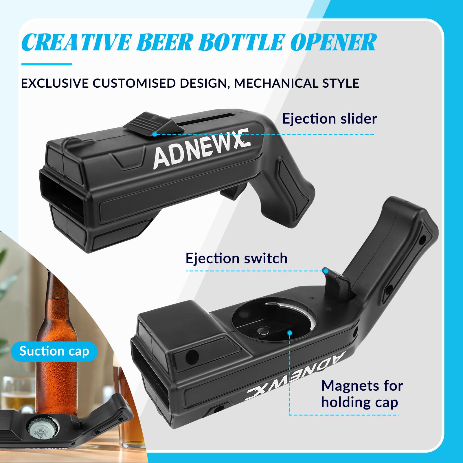 ADNEWX Abrebotellas Pistola, Abridor de Botellas de Cerveza Estilo Mecha, Diseño de Pistola