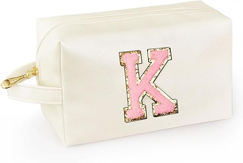 Vista 65 de Bolsa de maquillaje personalizada con inicial y asa, bolsa de cosméticos estilo preppy con bolsillo interior con cremallera, para niñas de 8 a 14