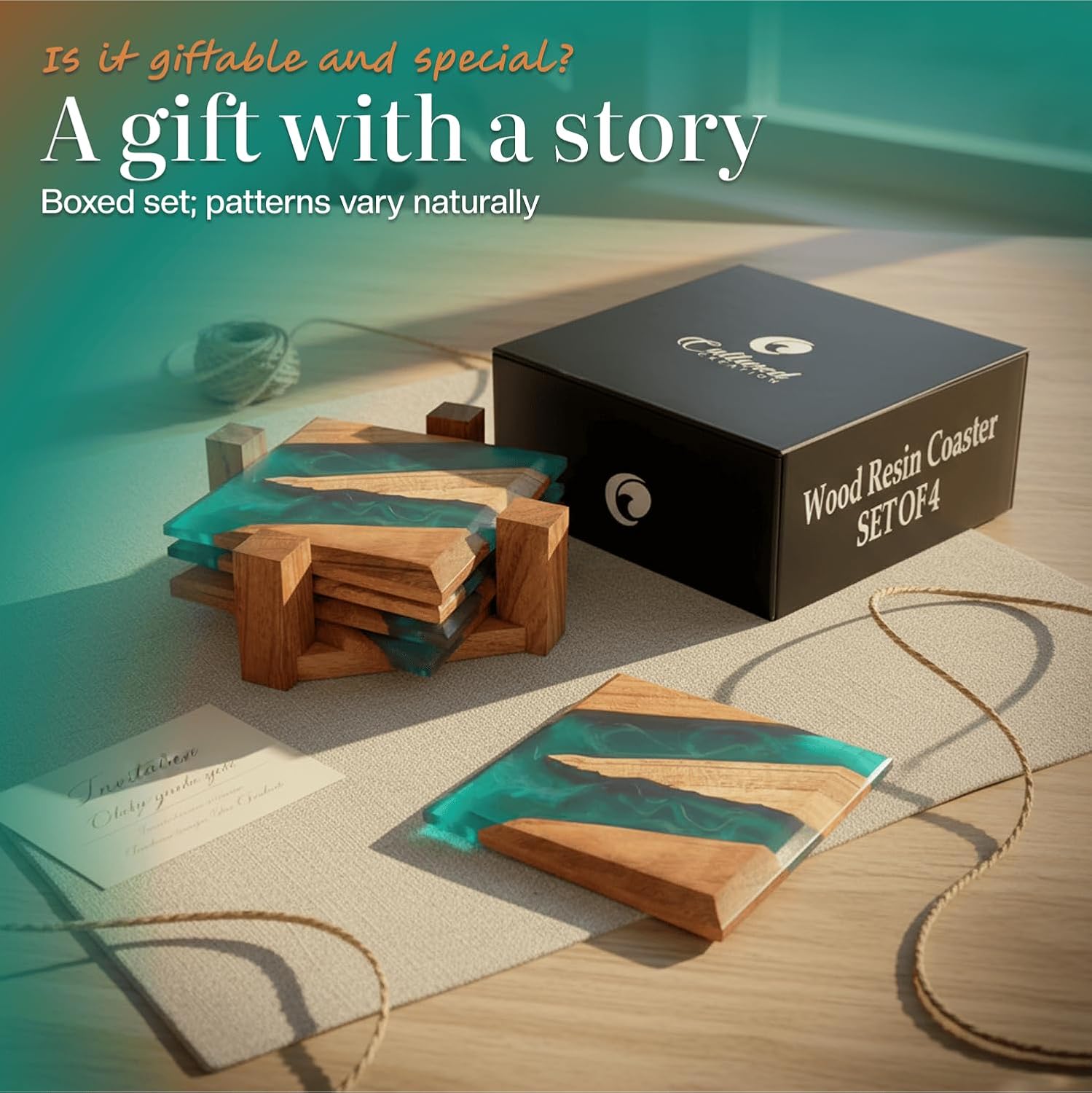 Beautiful Epoxy Resin and Wood Coaster Set - Ideal for Tabletop Protection -Enhance Your Coffee Table Decor - (Raw Edge) - Image 9