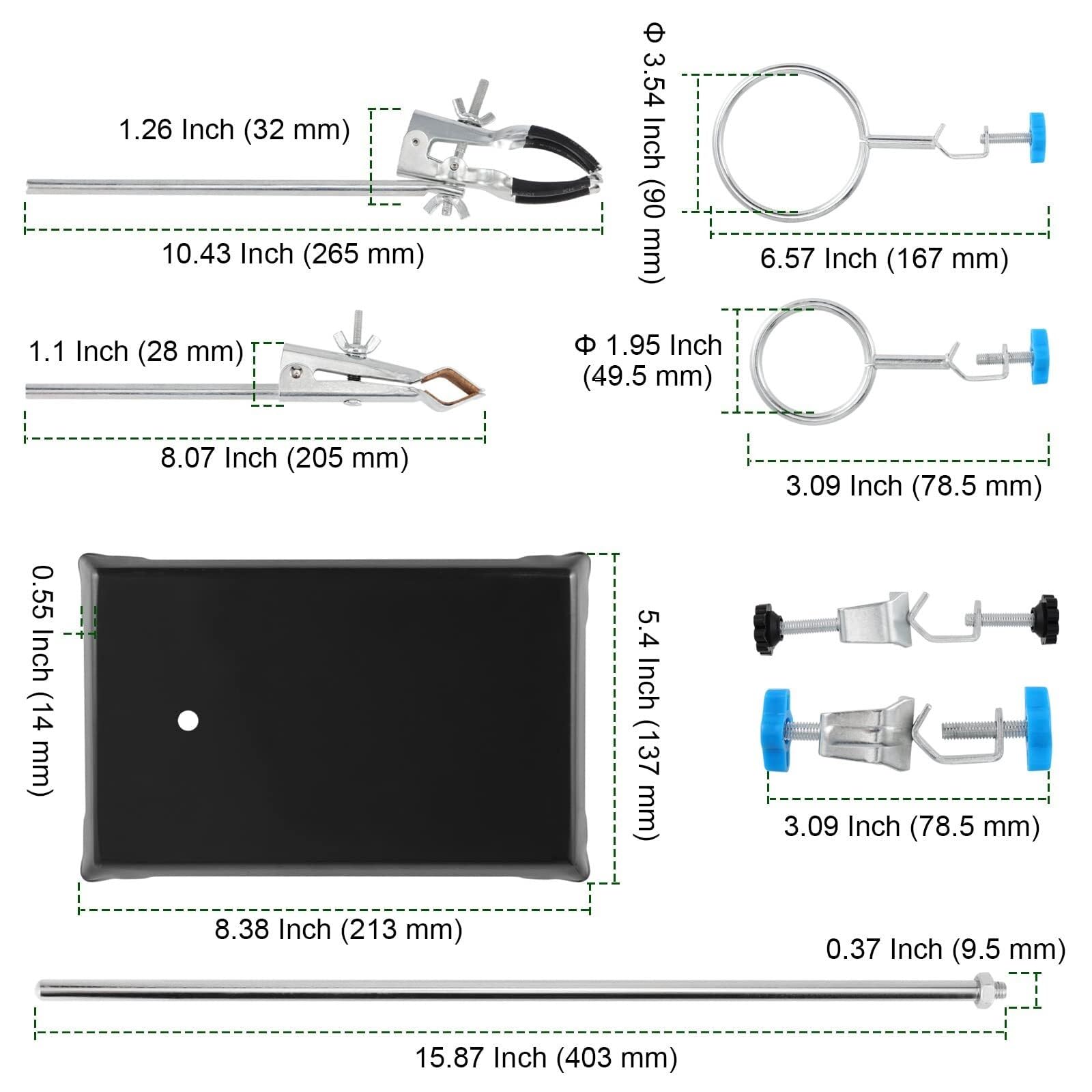 40 cm Laborstativ-Set mit 2 Retortenringen und Klemmen - Langlebige Edelstahl Laborunterstützung