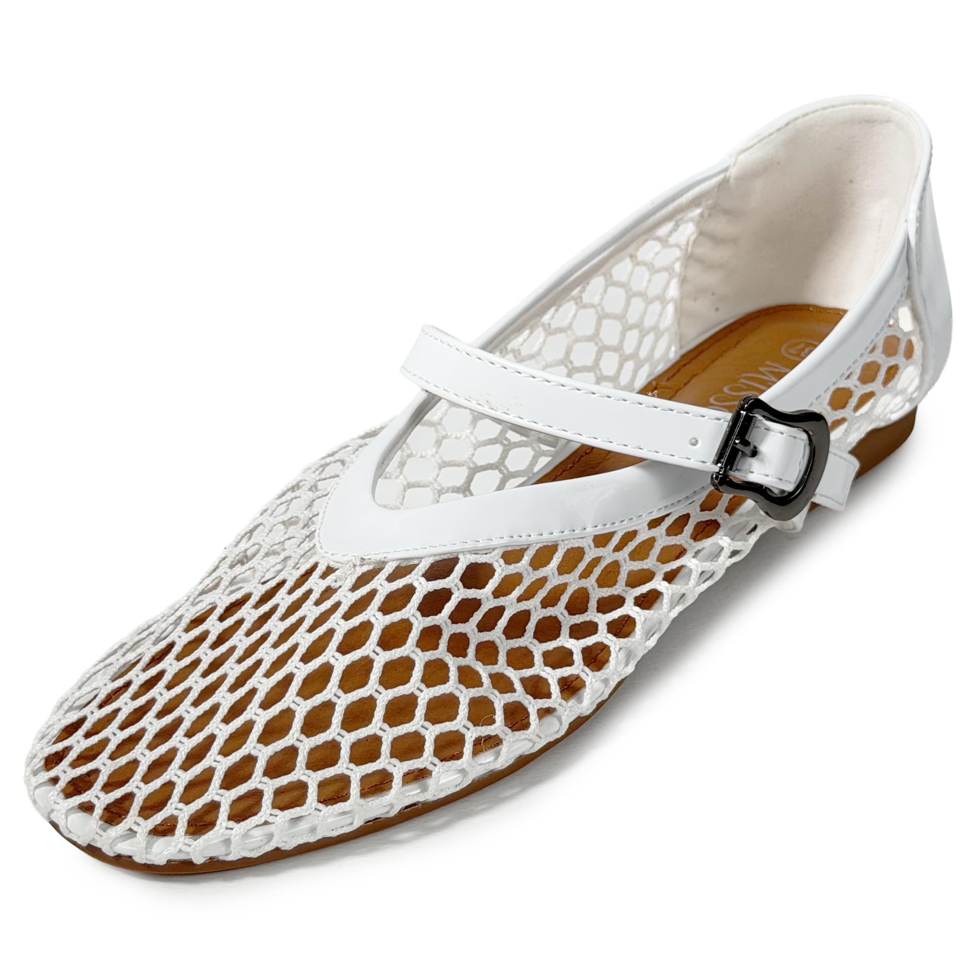 Damskie baleriny letnie Mary Jane Mesh Eleganckie płaskie buty z paskiem i klamrą zamknięte palce mercedity oddychające do biura na imprezę i na co dzień
