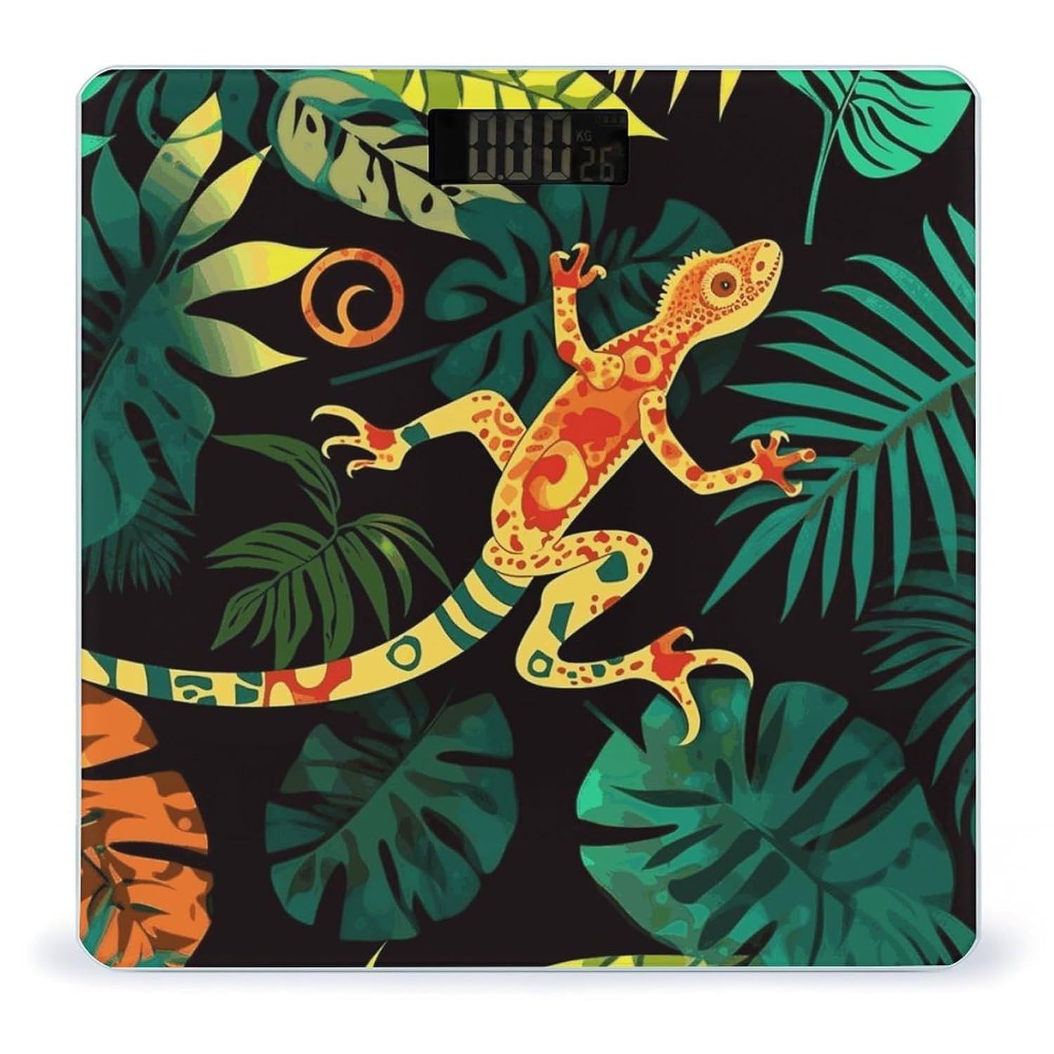 Báscula de baño digital con diseño Gecko y hojas tropicales