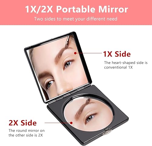 Miniatura 3 de Mini espejo de maquillaje elegante, aumento portátil 1X2X (negro)