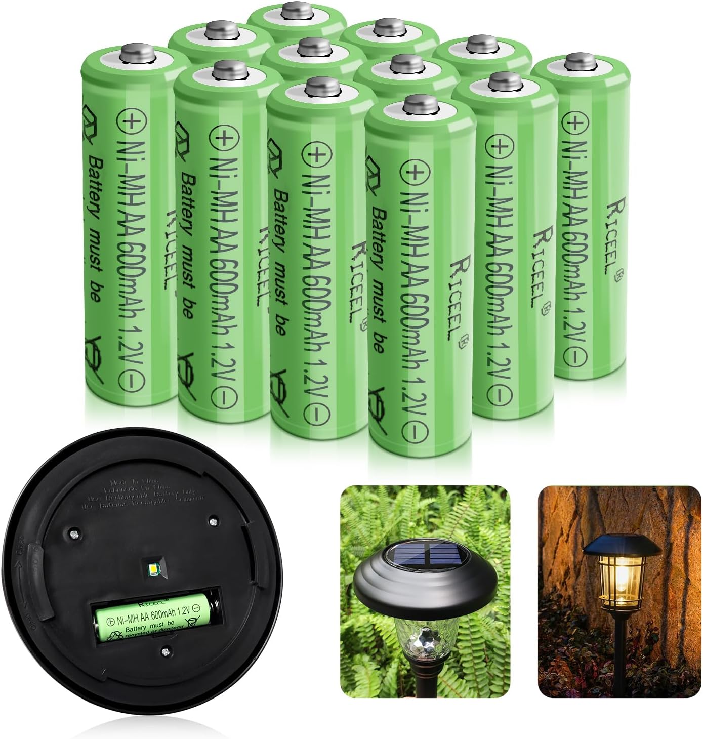 Rechargeable AA Batteries for Solar Lights 600mAh Double AA Battery 1.2V AA Rechargeable Batteries Solar Battery Batteries AA Size Garden Lights, Household Devices