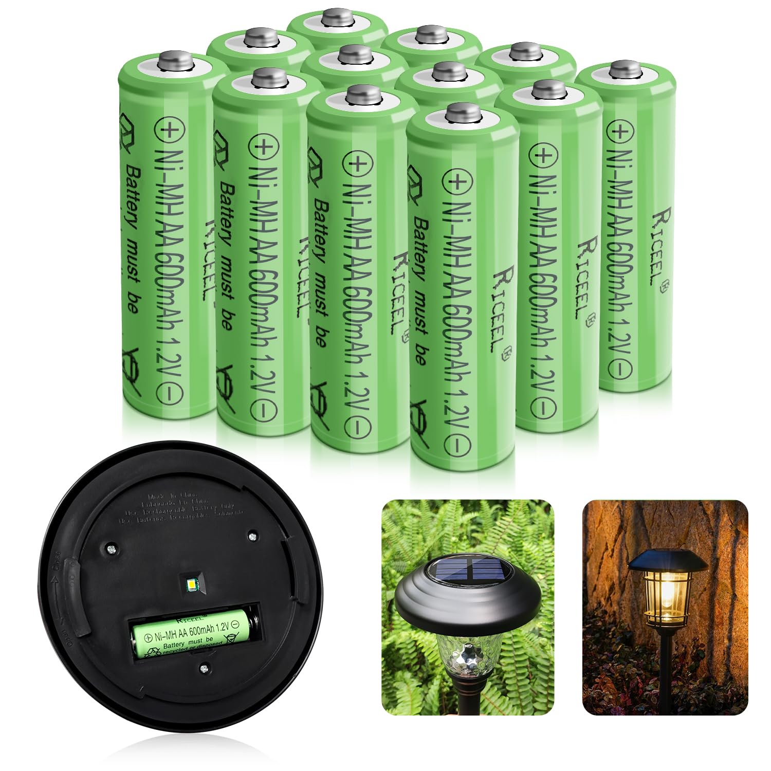 Rechargeable AA Batteries for Solar Lights 600mAh Double AA Battery 1.2V AA Rechargeable Batteries Solar Battery Batteries AA Size Garden Lights, Household Devices