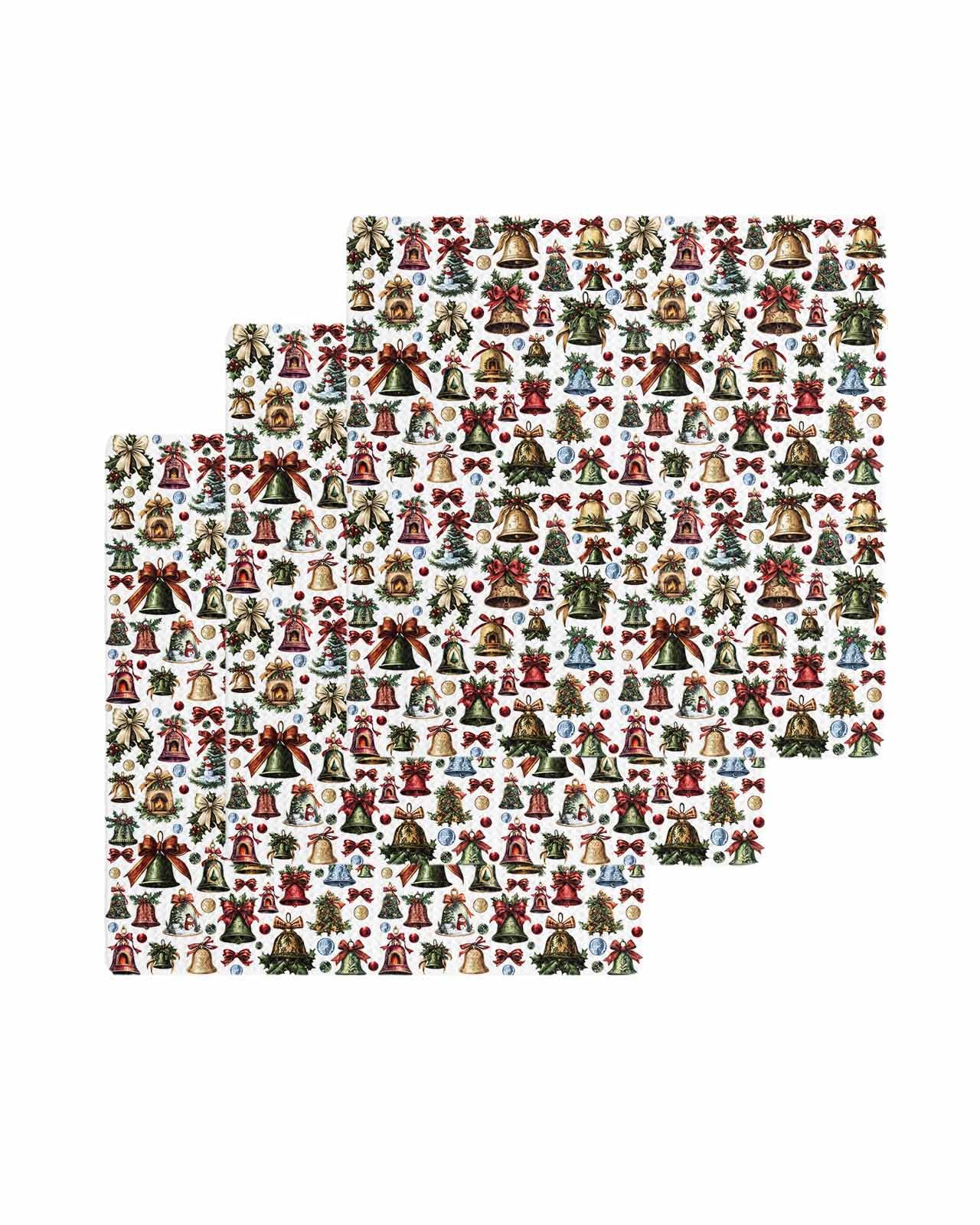 Hokiten Christmas Bells Waffle Kitchen Towels Dishcloths, Xmas Snowflake Snowman Botanical Absorbent Dish Towels | Hand Towels for Bathroom/Bar, 12 x 12 Inch, 3 Pcs