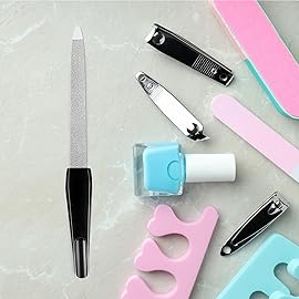 Metal Nail Files Made of Stainless Steel with Sharp Pointed Tip Non Slip Handle, Double Sided Sapphire Grit for Natural Nails Fingernails Toenail limas de uas metlicas Color Black (6 Pcs)