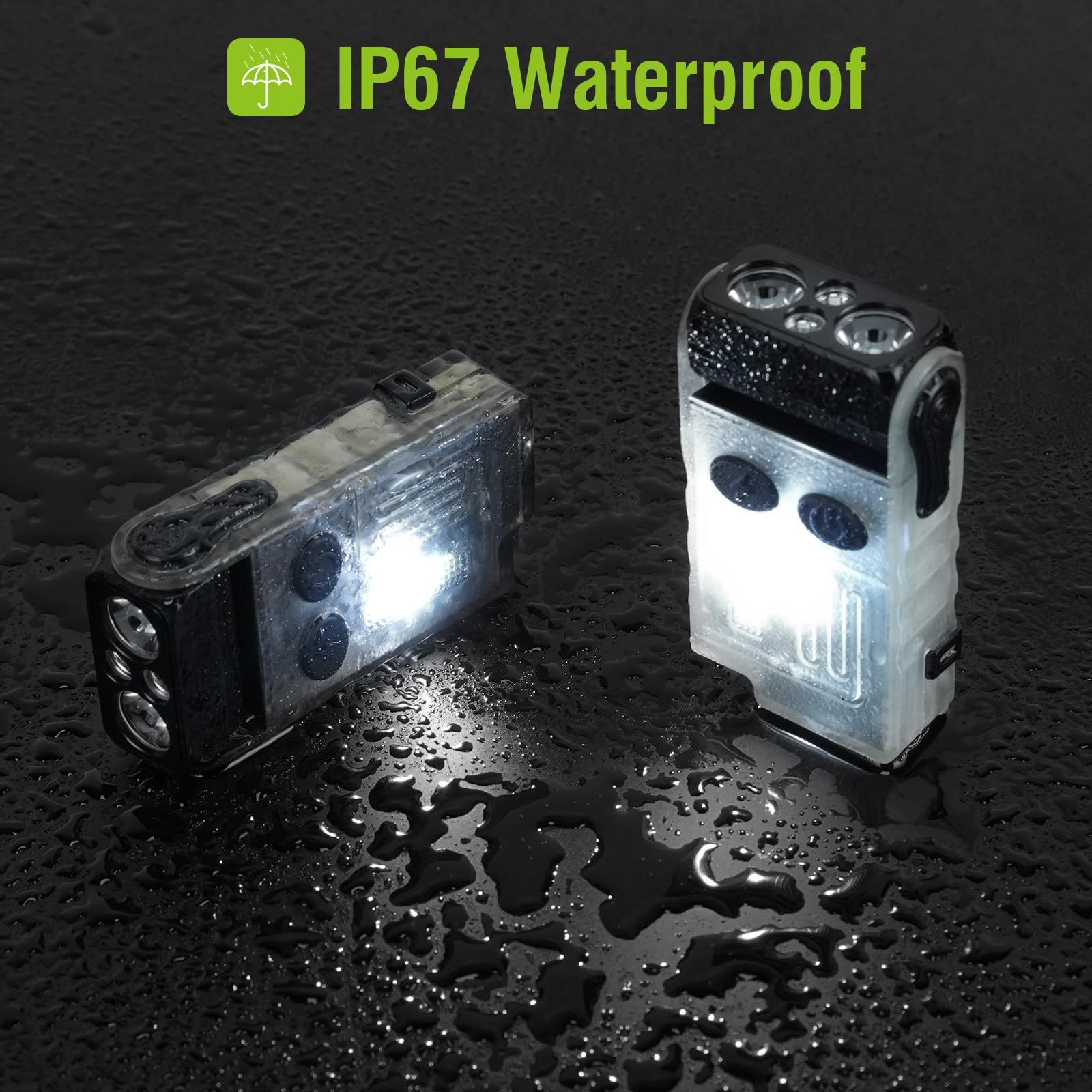 BORUIT V20 Piccola potente torcia elettrica ricaricabile EDC, mini torce piatte portatili con clip, testa girevole a 180 ° 110 dB cicalino, IP67 13 modalità portachiavi magnetico luce flash per