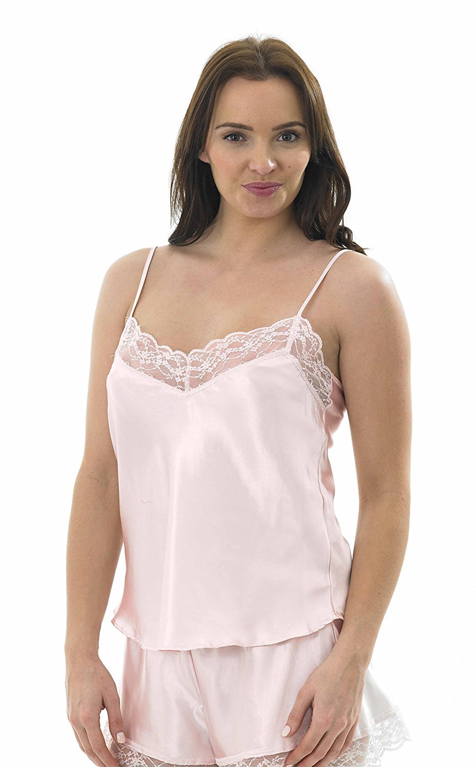 Marlon Ladies Satin & Lace Camisole Vest (10, Pink)