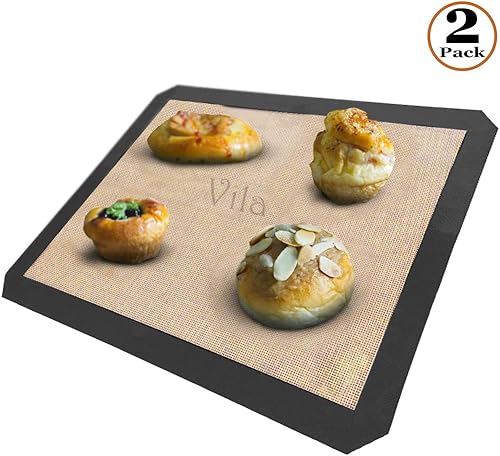 Miniatura 2 de Vila Paquete de 2 alfombrillas para hornear, 12 x 17 pulgadas, bandeja para platos saludables, hojas de galletas antiadherentes reutilizables,