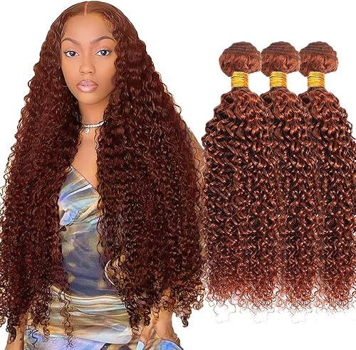 Color 33 Bundles Human Hair Reddish Brown Kinky Curly Bundle 24 26 28 Inch Color