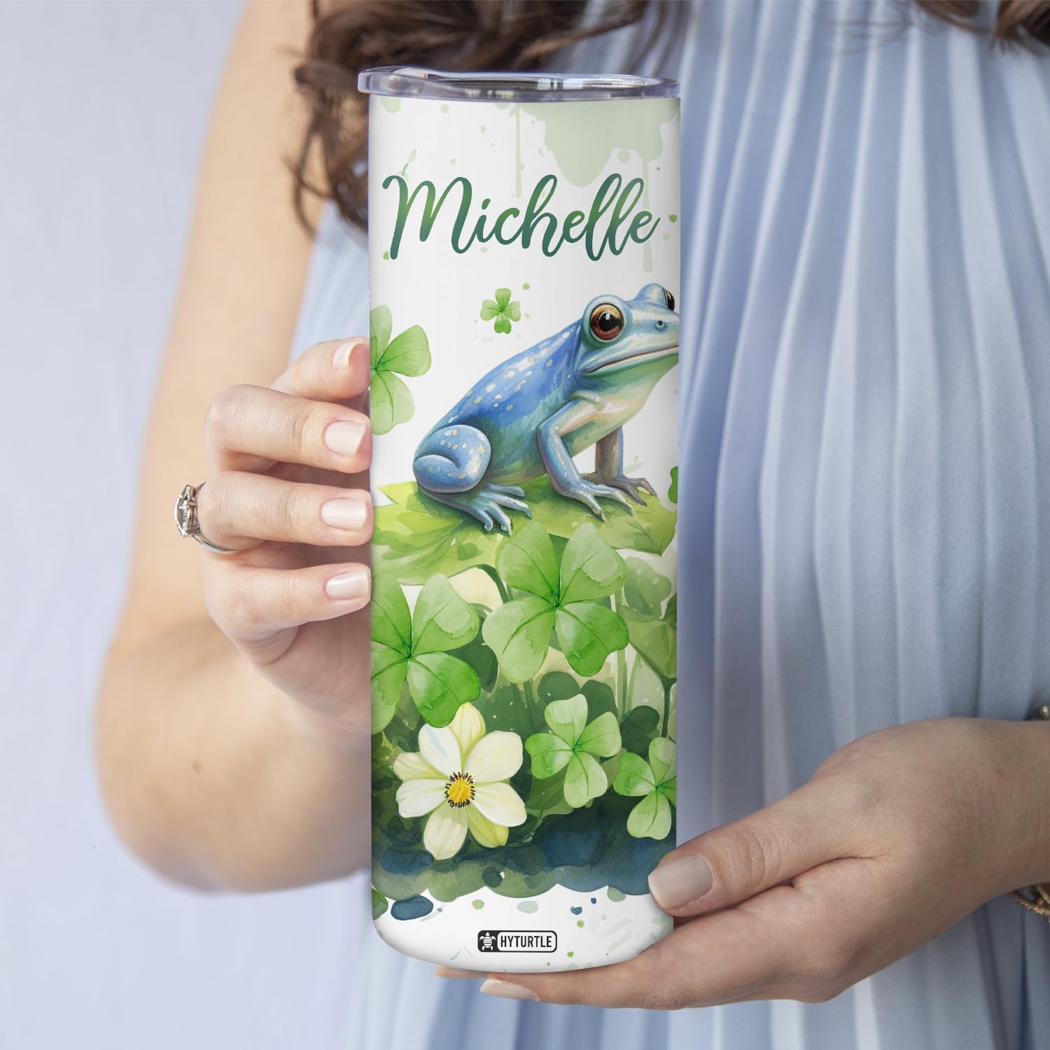 Hyturtle Personalized Frog Skinny Tumbler - St Patricks Day Gifts For Frog Lovers - Green Irish Shamrocks Gifts for Irish Women Men Friends - Custom Name 20oz Stainless Steel Tumbler Cup