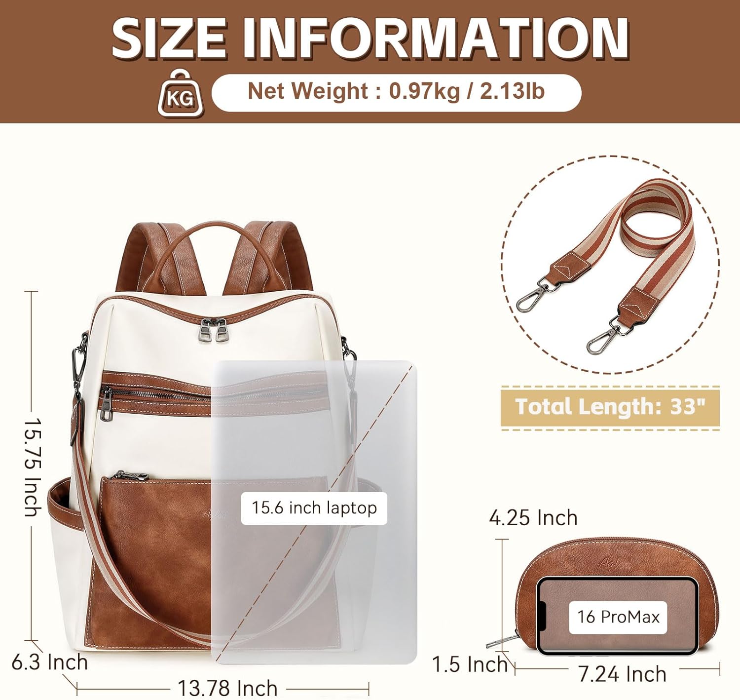 Vegan Leather Laptop Backpack for Women 15.6 Inch Work Backpack Purse for Travel College - Image 4