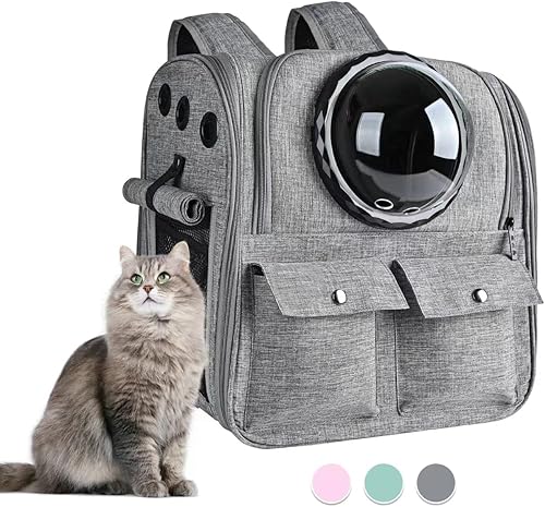 Miniatura 8 de Mochila para gatos, aprobada por aerolíneas, diseño ventilado, malla transpirable para gatos pequeños y perros para senderismo y campamento, soporta
