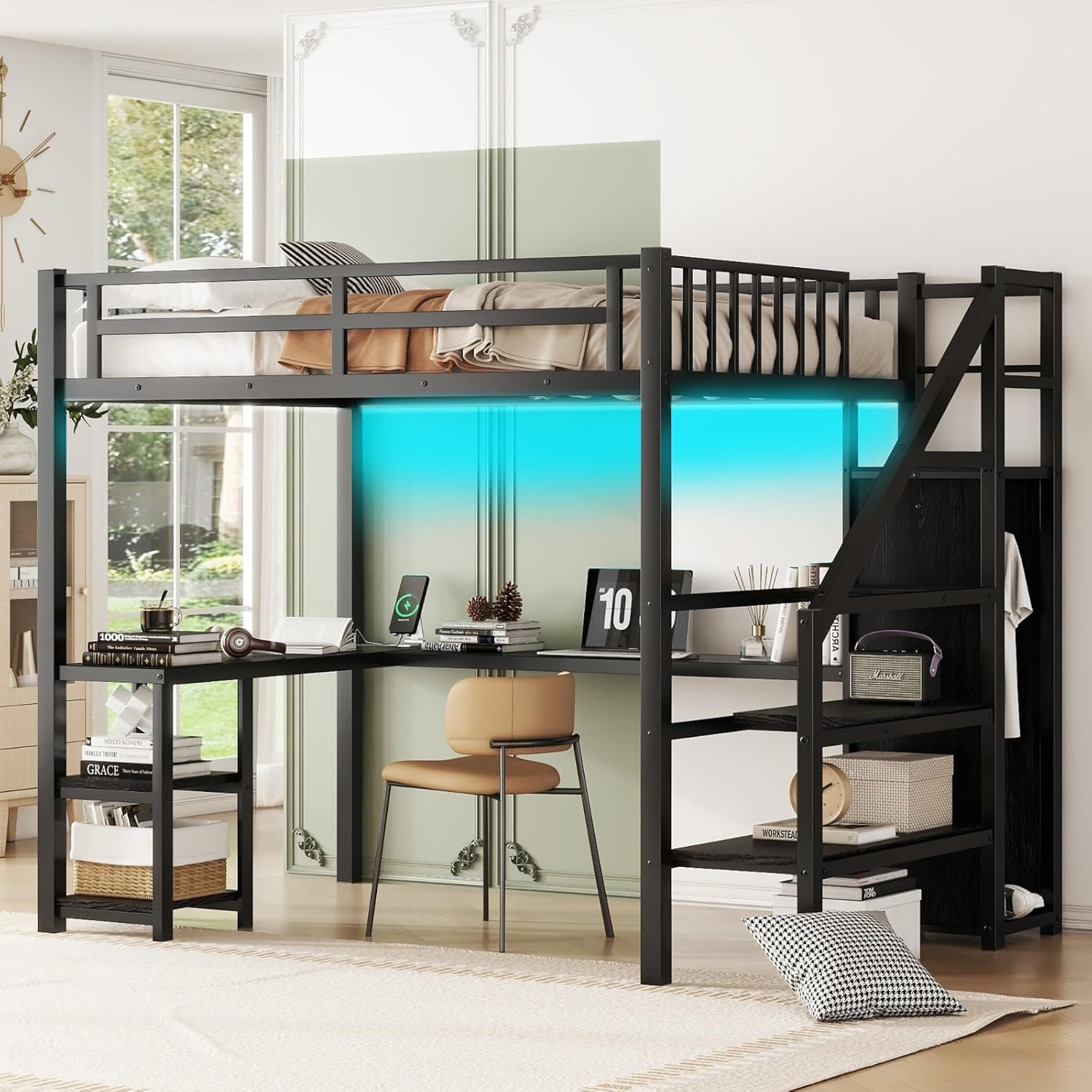 Queen Size Full Size Loft Bed With Stairs And Storage Queen Size