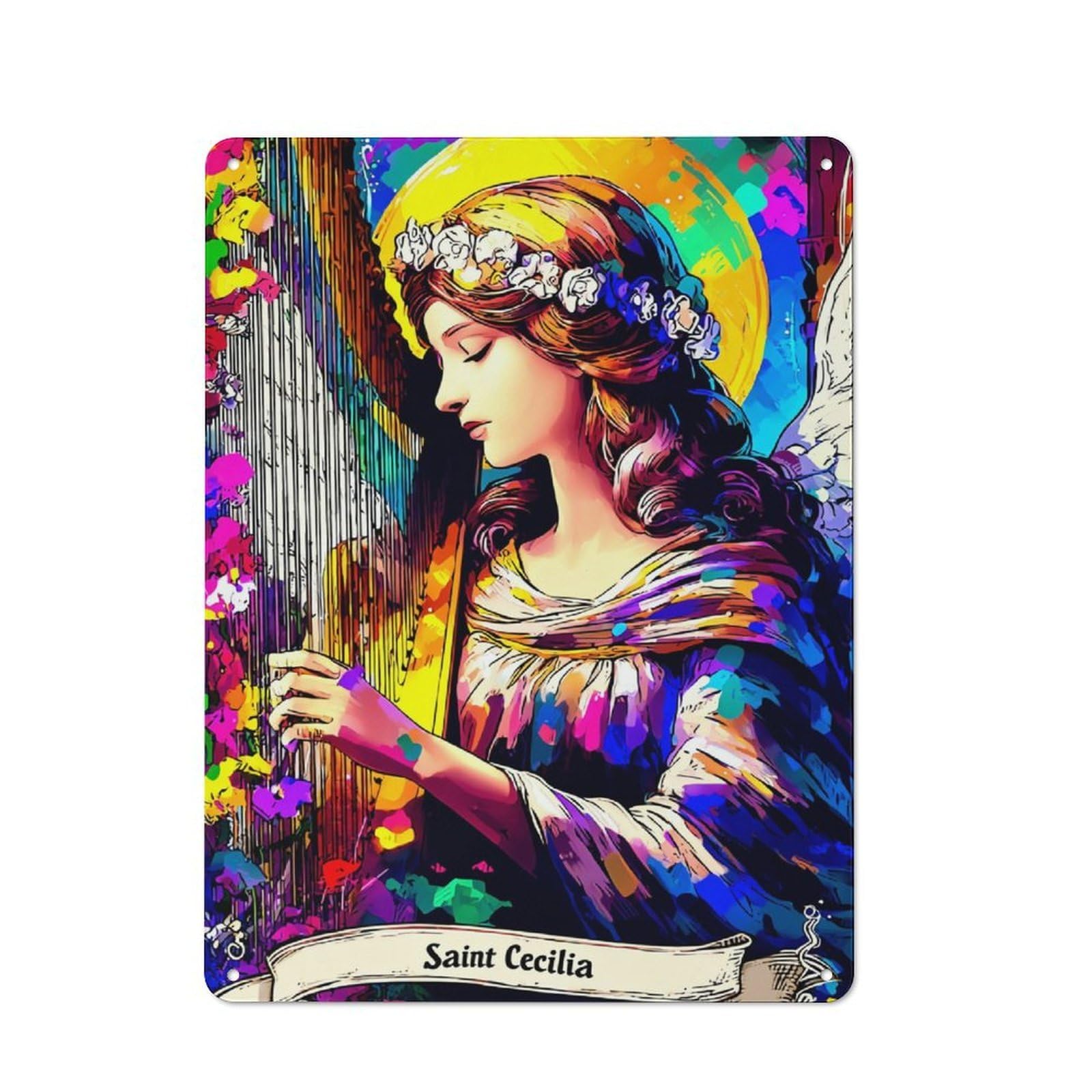 Junmoney Saint Cecilia's Harp Symphony For Guest Room Or Hallway, Retro-Style Tin Sign 40X30cm, For Vintage Wall Decor Fans, For Themed Room Decoration
