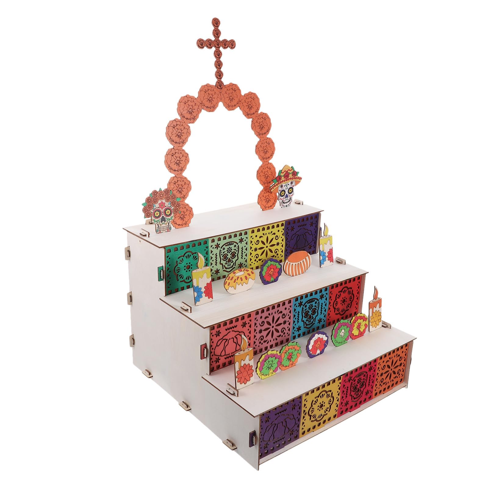 iplusmile Kit de Ofrenda Día de Muertos de Madera de Decoración Tradicional con Calavera de Azúcar y Picado para Recuerdos y Centro de Mesa