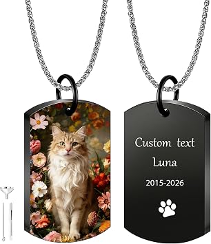 QYH Personalized Dog Ashes Necklace with Photo and Name for Pet Lovers | Stainless steel, UV color or laser-engraved photo, personalized name, compartment for pet ashes or fur, memorial keepsake