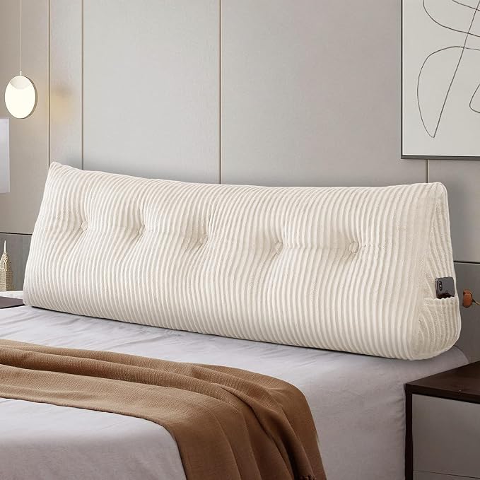 SLIGUY Large Headboard Wedge Pillow Bed Rest Reading Pillow Bolster Triangular Pillow for Sitting in Bed-Backrest Positioning Support Long Pillow for Daybed (Queen:59x8x20 Inches,Beige)