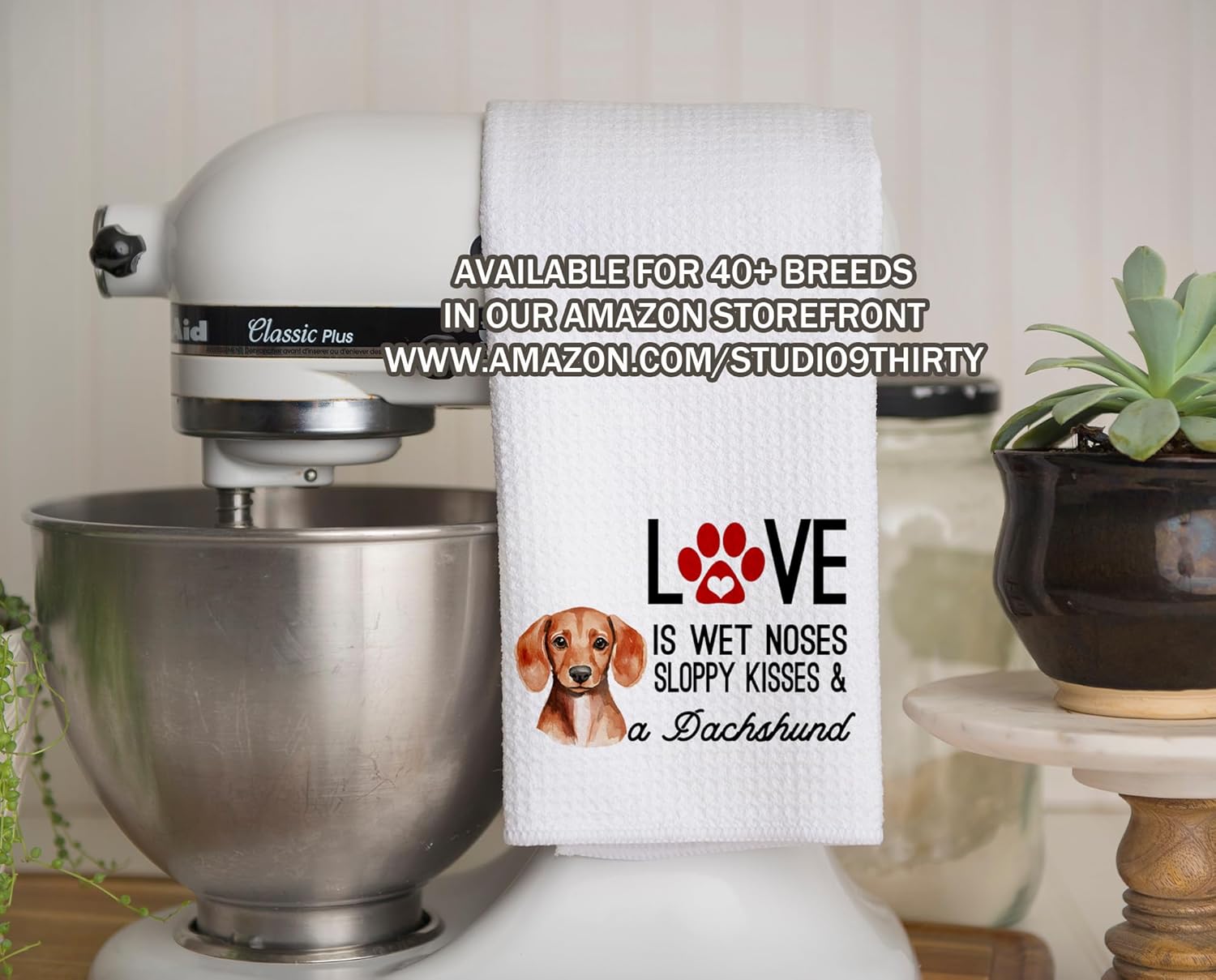 Studio 9Thirty3 Personalized Bernedoodle Kitchen Towel – “Love is Wet Noses” Funny Waffle Weave Dish Towel with Dog’s Name, Custom Dog Lover Gift (Bernedoodle Personalized)