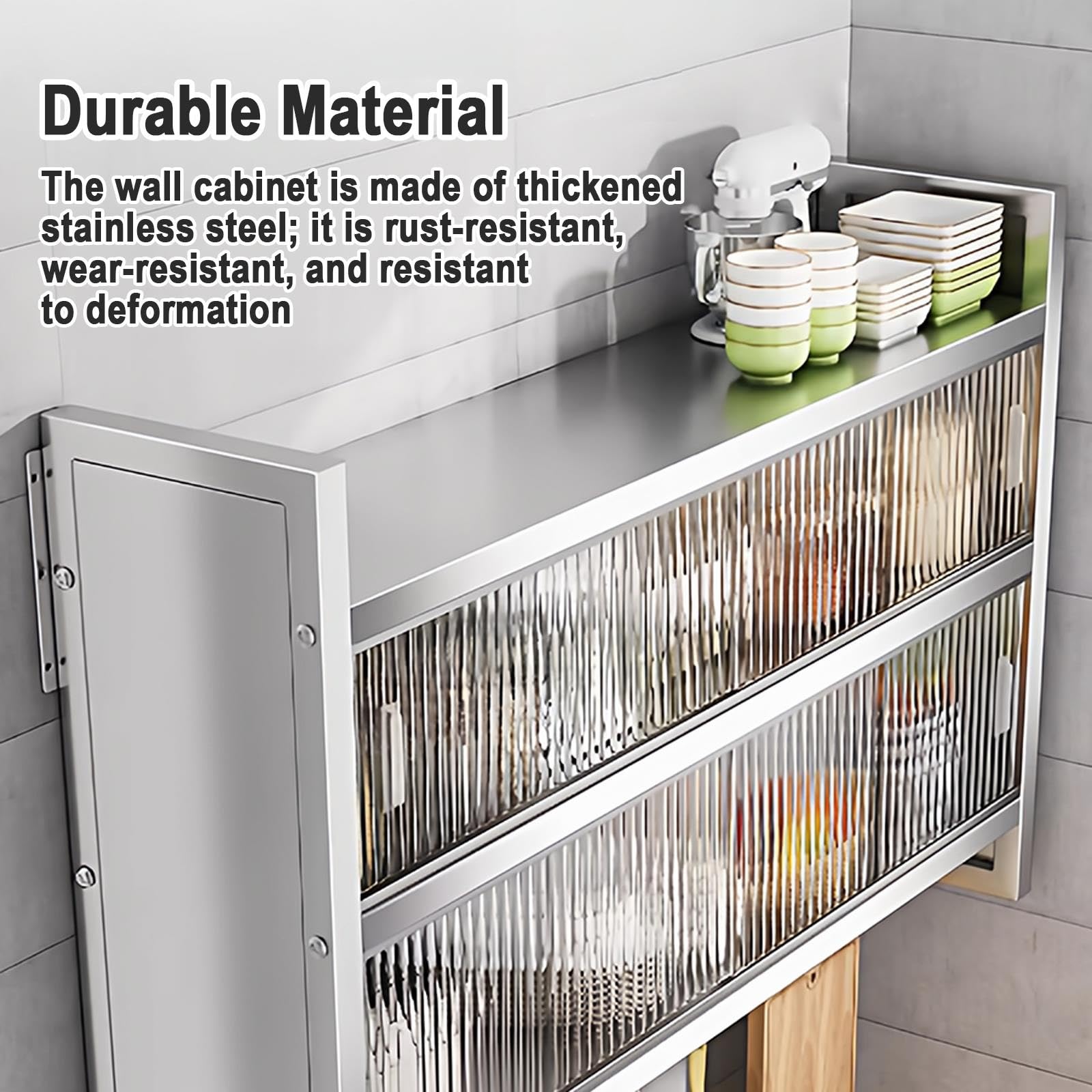 Placard Salle de Bain, 3 Niveaux Meuble Haut de Cuisine, Acier Inoxydable