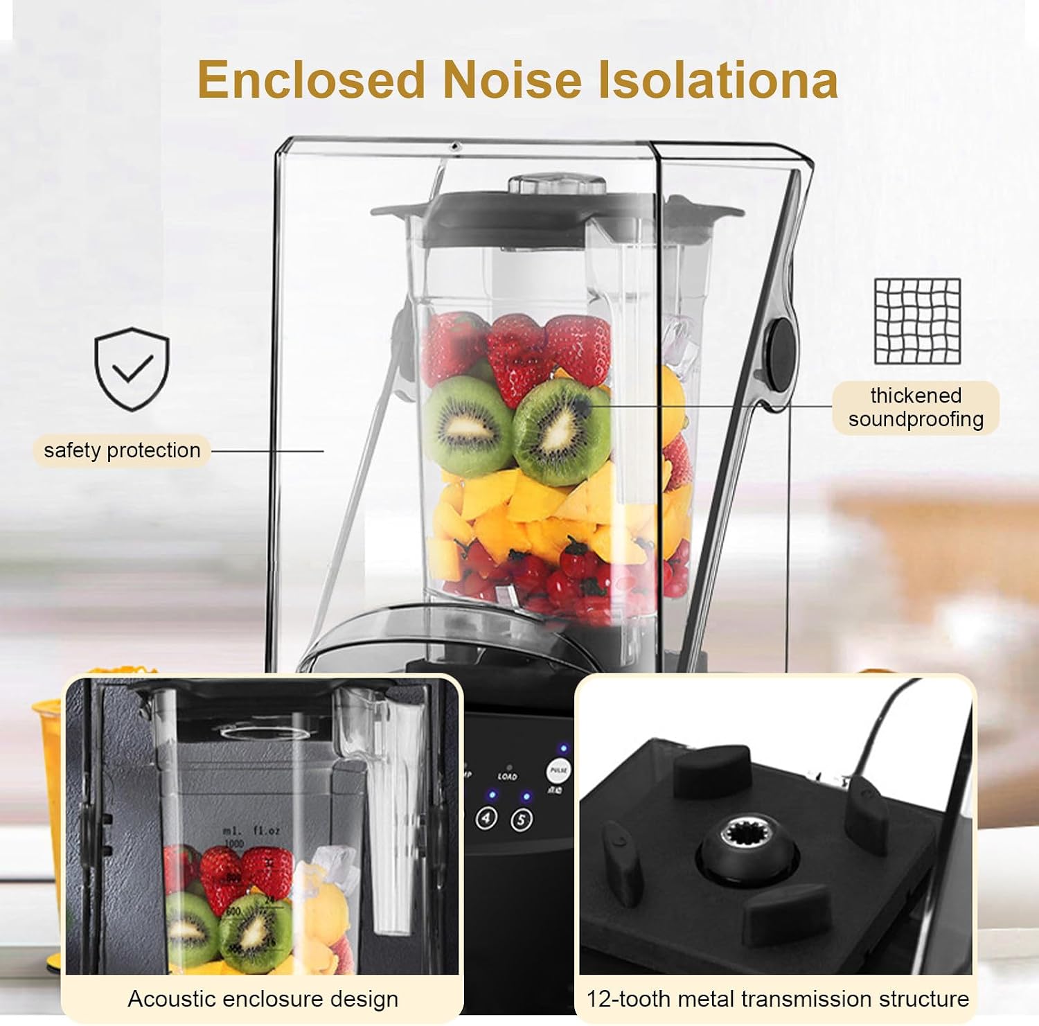 Electric Stand Blender Smoothie Maker - 2200 W Soundproof Commercial Ice Crusher, With 1.8 L Cup & 5 Presets, For Milkshake, Fruit And Vegetable Juice, Milk Tea, Cocktails