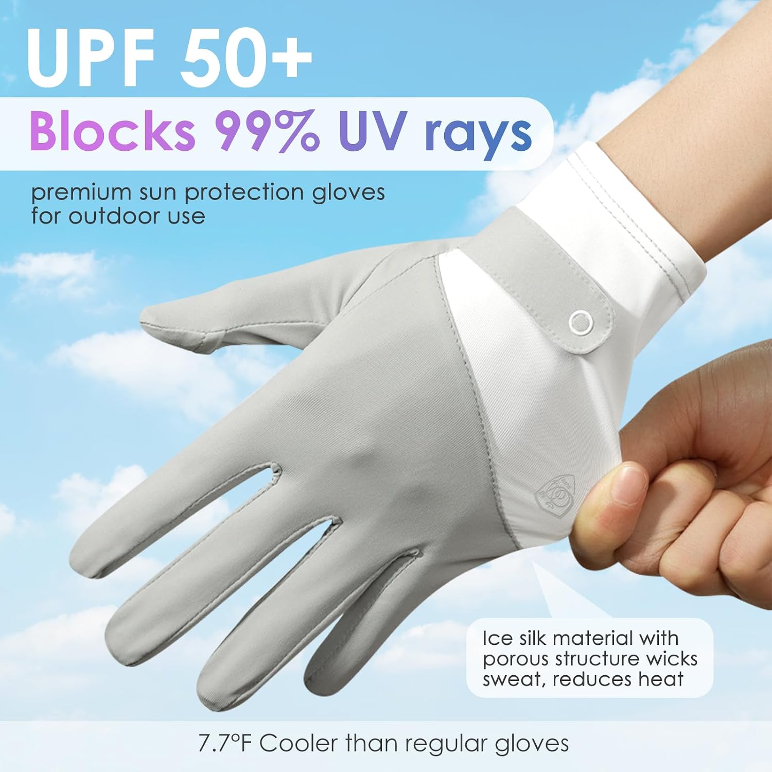 RUYO Women UPF 50+ UV Gloves 2-Pack Sun Protection Cooling Ice Silk Anti-Slip Driving Hiking Pickleball One Size
