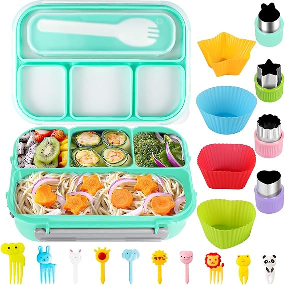 Bento Box 1300ml Adult Lunch Box Containers with Fork, 4 Pcs Muffin